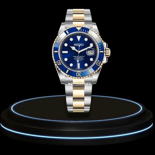 SEIKO Mod Submariner Collection Deep Blue Dial Blue Gold Bezel NH35 Movement Silver Gold Stainless Steel Strap