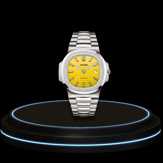 SEIKO Nautilus Mod Collection Fancy Deep Yellow Dial NH35 Movement Silver Stainless Steel Strap