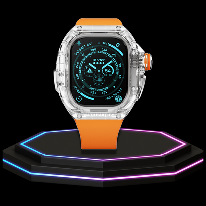 Apple Watch Ultra Case 49MM - CRYSTAL Pro Silver Series Luminary | Sunset Orange Rubber