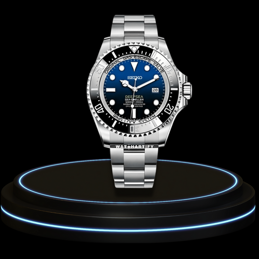 SEIKO Mod Submariner Collection Sea Blue Midnight Black Dial Dark Bezel NH35 Movement Silver Stainless Steel Strap