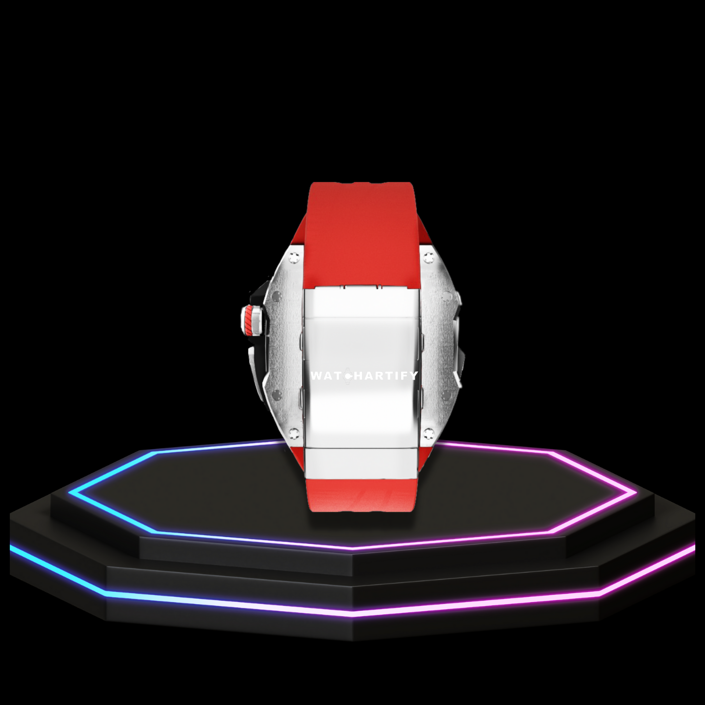 Apple Watch Ultra Case 49MM - TITAN Pro Series Silver Titan | Scarlet Red Rubber