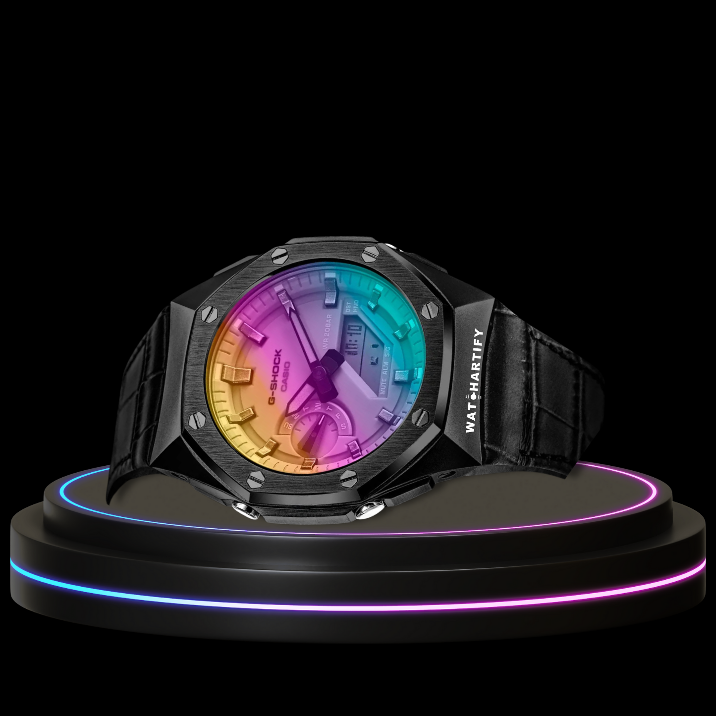 G-SHOCK Casio GA2100 | Sport Black Series Rainbow Surface Dial | Dark Leather