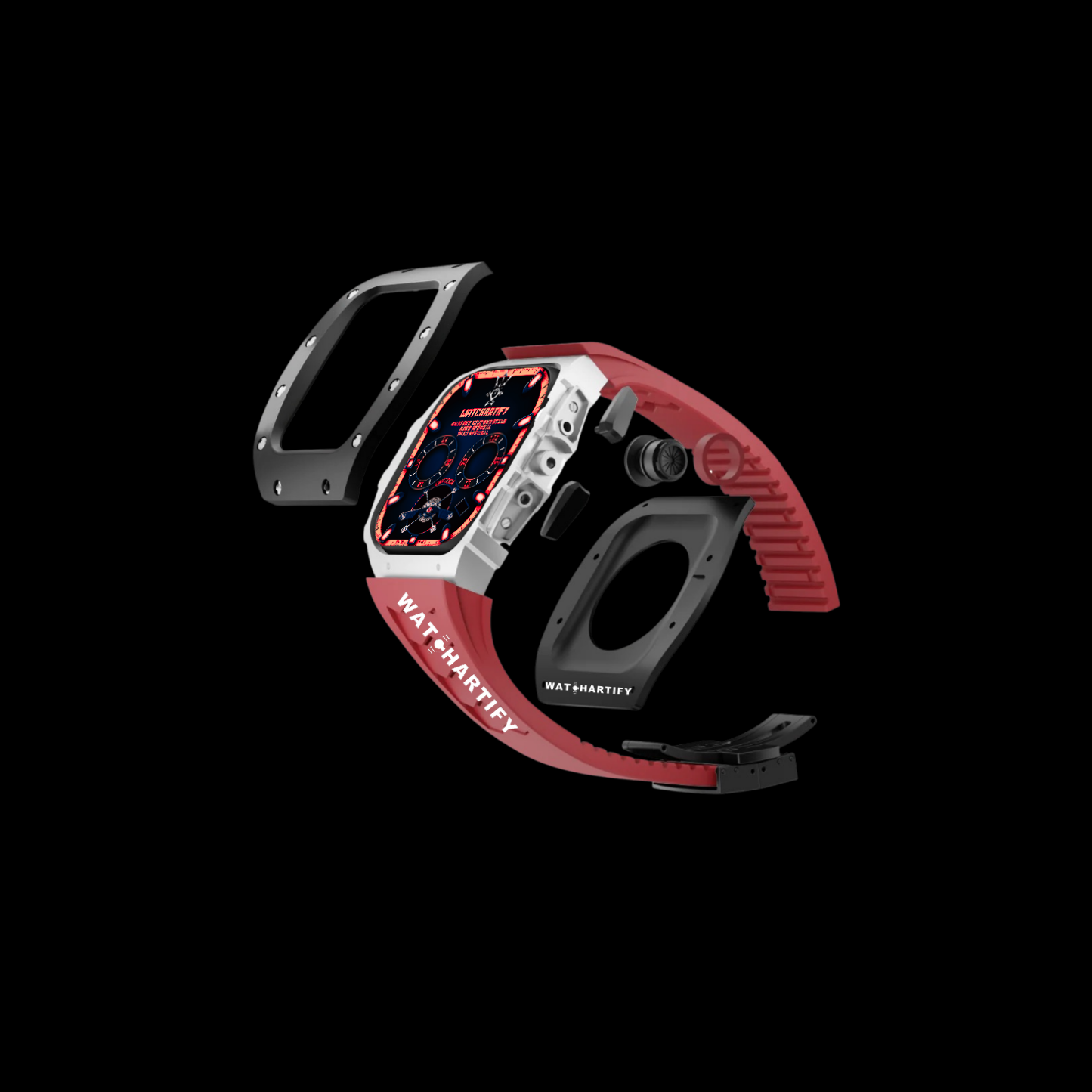 Apple Watch Case 44MM - CONCEPT ONYX Series Black Panther | Scarlet Red Rubber