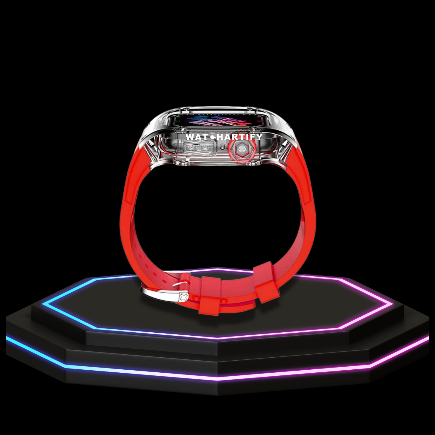 Apple Watch Case 44MM - ICE Series Transparent | Fluorescent Sport Red Rubber