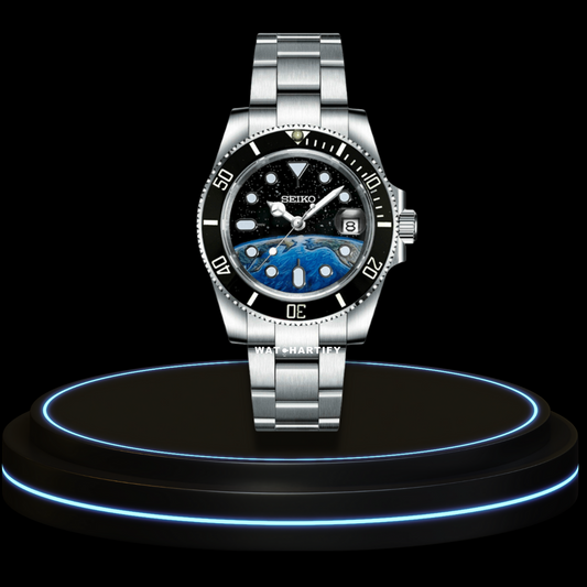 SEIKO Mod Submariner Collection Earth Paint  Dial Midnight Black Bezel NH35 Movement Silver Stainless Steel Strap