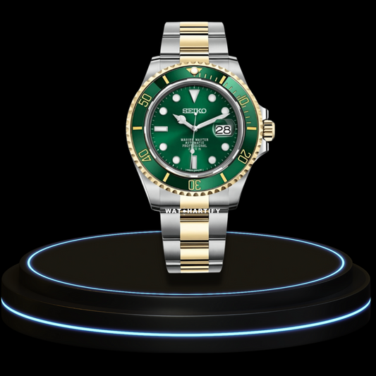 SEIKO Mod Submariner Collection Green Dial Green Gold Bezel NH35 Movement Silver Gold Stainless Steel Strap