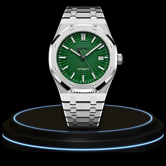 SEIKO Mod Royal Oak Collection Deep Green Circle Dial NH35 Movement Silver Stainless Steel Strap