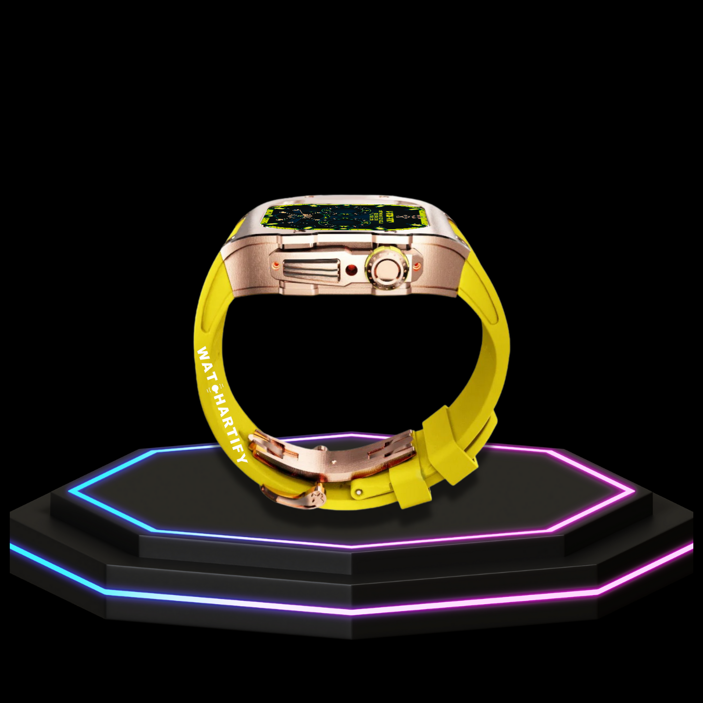 Apple Watch Case 45MM - TITAN Series Royal Rose Gold Titanium | Yellow Rubber