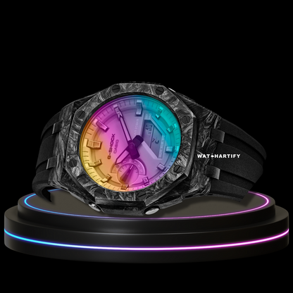 G-SHOCK Casio GA2100 | CARBON FIBER Series Carbon Fiber Shine Rainbow Mod Rainbow Dial | Midnight Black Rubber