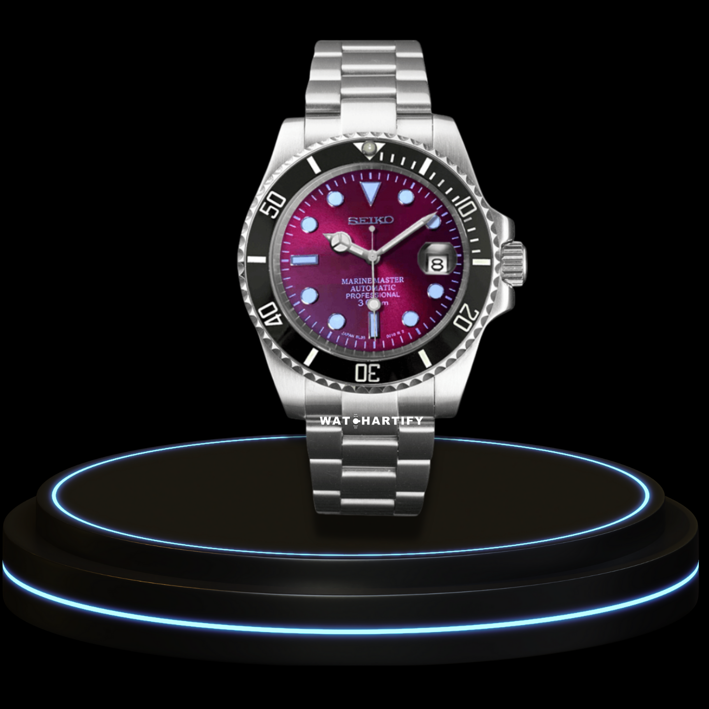 SEIKO Mod Submariner Collection Purple Light Dial Dark Bezel NH35 Movement Silver Stainless Steel Strap