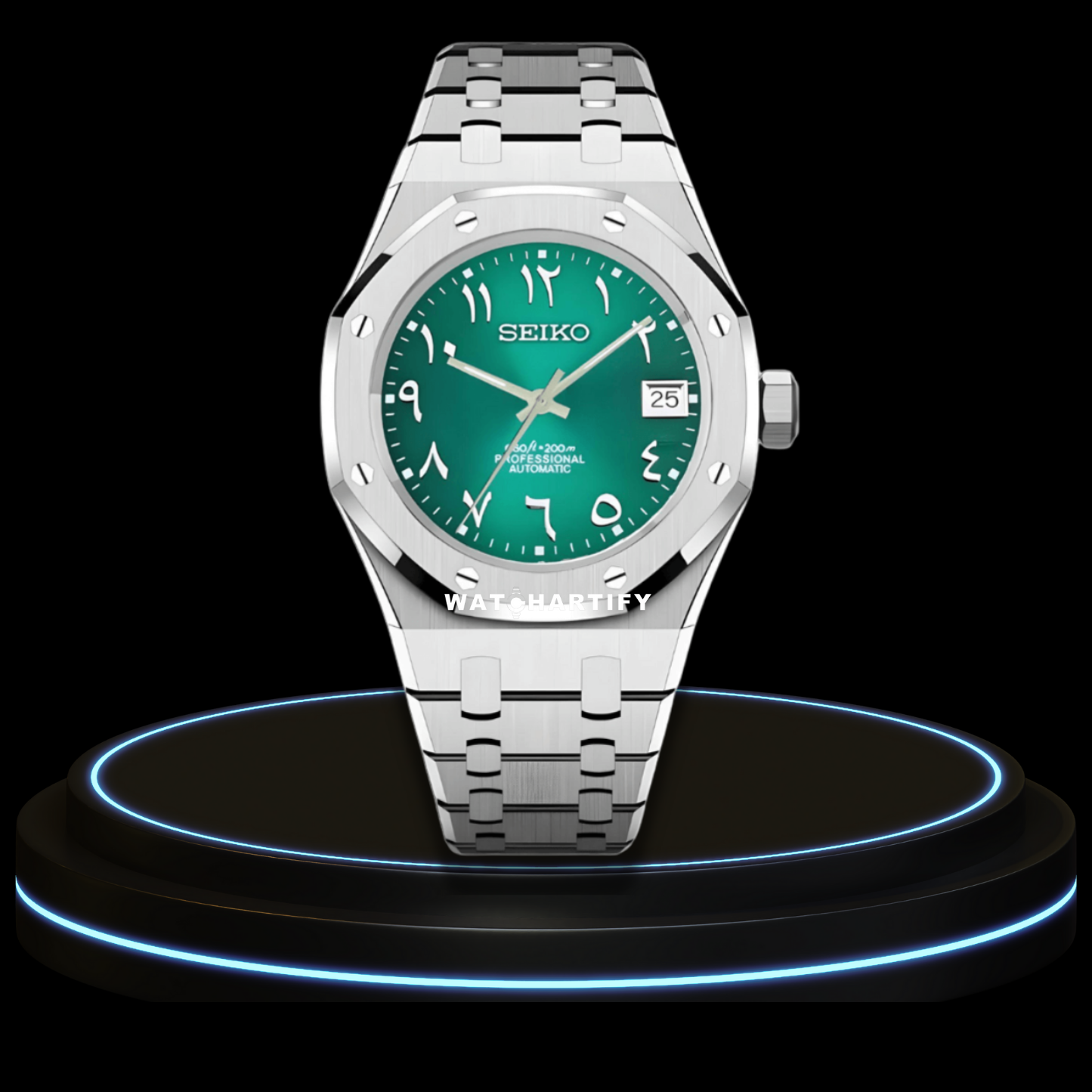 SEIKO Mod Royal Oak Collection Green Number Dial NH35 Movement Silver Stainless Steel Strap
