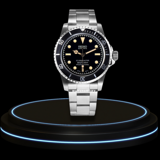 SEIKO Mod Submariner Collection Midnight Black Points Dial Dark Silver Bezel NH35 Movement Silver Stainless Steel Strap