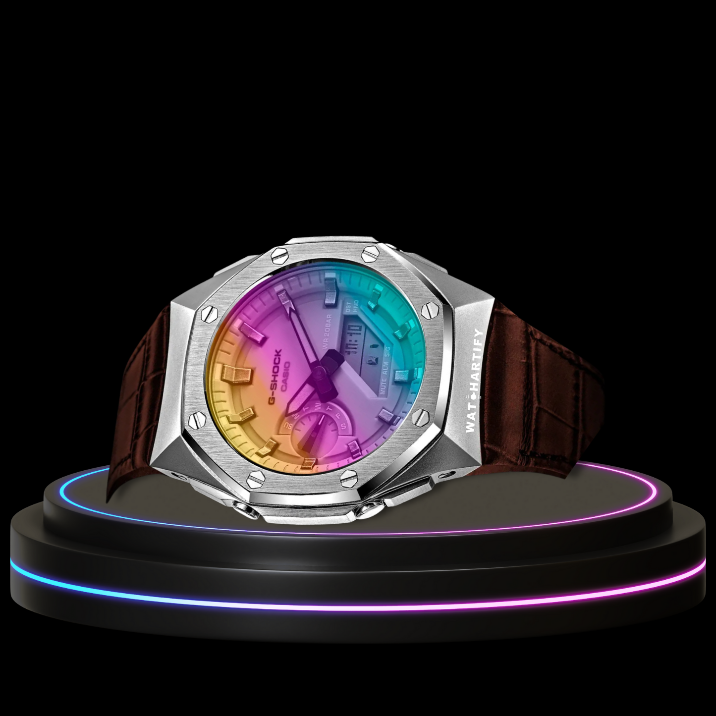 G-SHOCK Casio GA2100 | Sport Silver Series Rainbow Surface Dial | Brown Leather