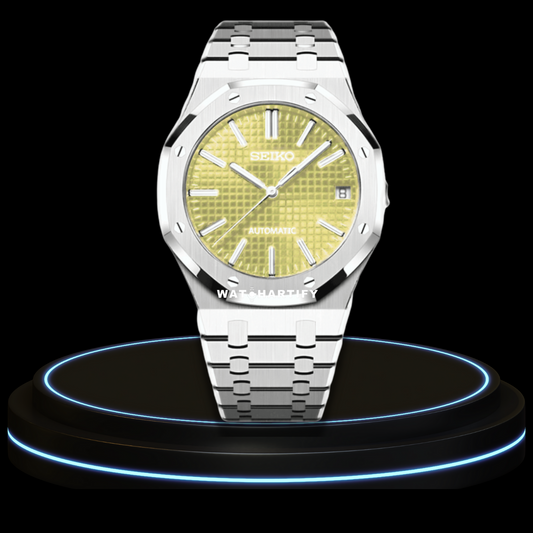 SEIKO Mod Royal Oak Collection Yellow Dial NH35 Movement Silver Stainless Steel Strap