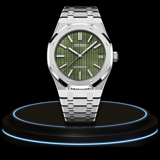 SEIKO Mod Royal Oak Collection Olive Green Dial NH35 Movement Silver Stainless Steel Strap