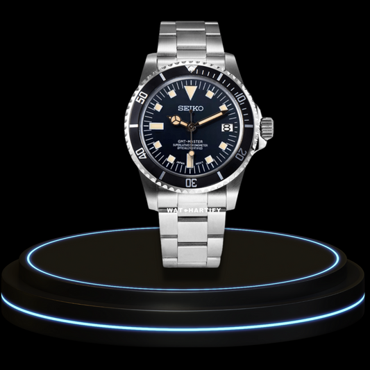 SEIKO Mod Submariner Collection Midnight Black Square Dial Dark Bezel NH35 Movement Silver Stainless Steel Strap
