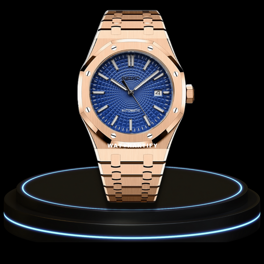 SEIKO Mod Royal Oak Collection Deep Blue Circle Dial NH35 Movement Rose Gold Stainless Steel Strap
