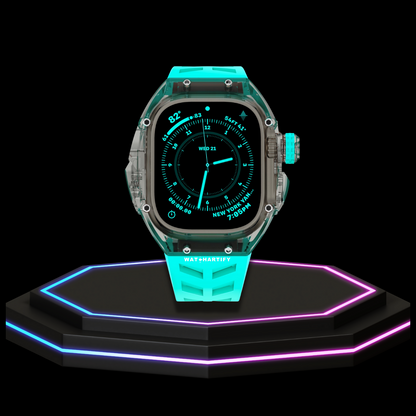 Apple Watch Ultra Case 49MM - ICE Pro Series Dark Crystal | Fluorescent Tiffany Blue Rubber