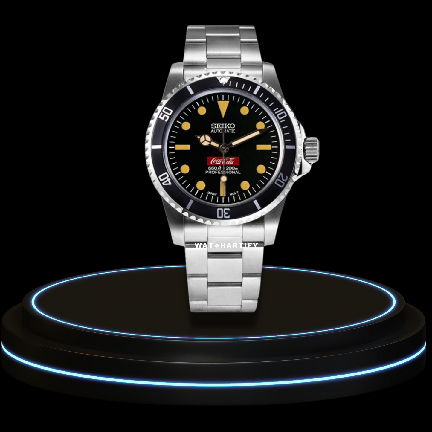 SEIKO Mod Submariner Collection Midnight Black Deep Yellow Dial Dark Bezel NH35 Movement Silver Stainless Steel Strap