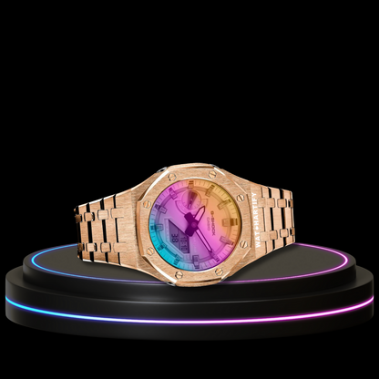 G-SHOCK Casio GA2100 | Rose Gold Series Rainbow Surface Dial | Rose Gold Stainless Steel Strap