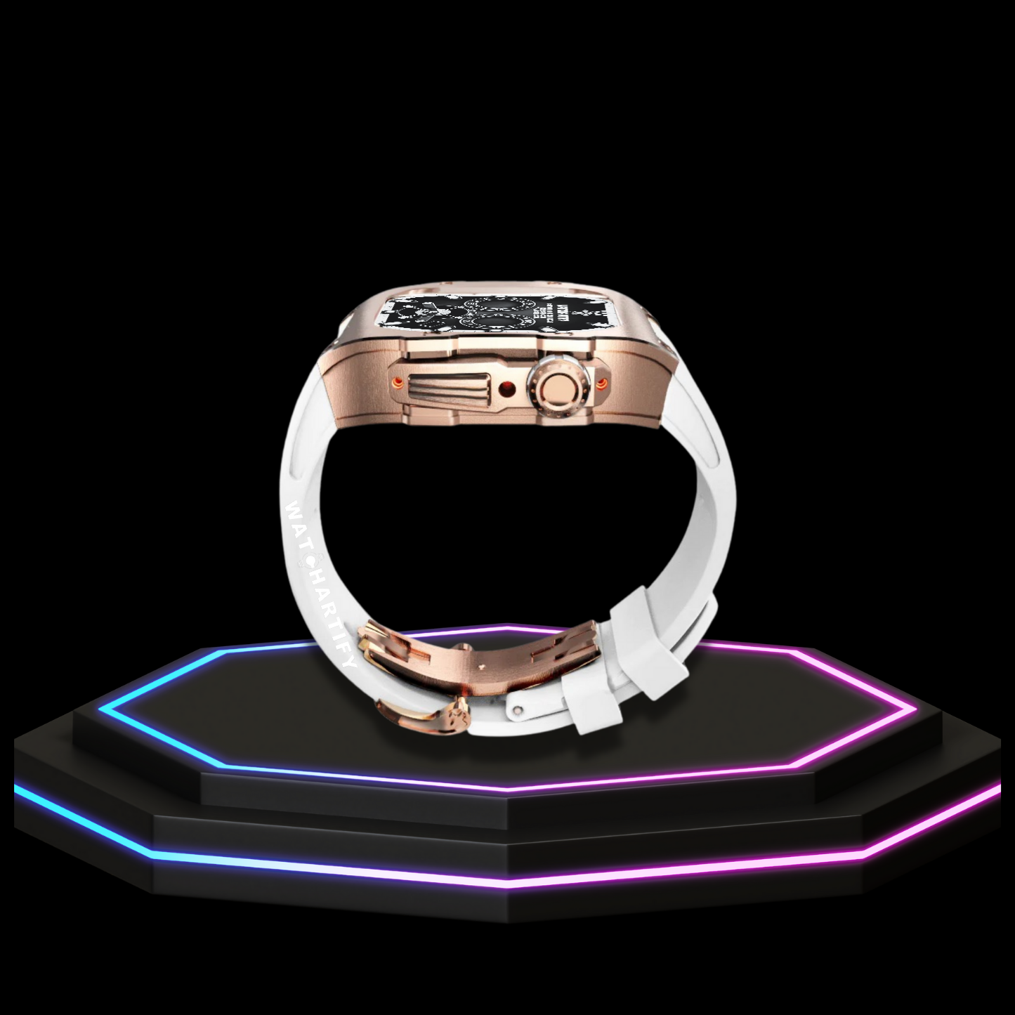 Apple Watch Case 45MM - TITAN Series Rose Gold Titanium | Snow White Rubber