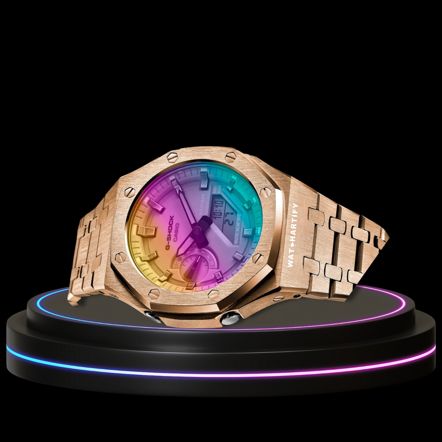 G-SHOCK Casio GA2100 | Rose Gold Series Rainbow Surface Dial | Rose Gold Stainless Steel Strap