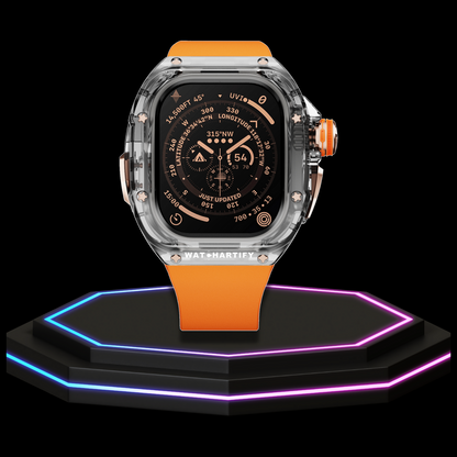 Apple Watch Ultra Case 49MM - CRYSTAL Pro Rose Gold Series Obsidian | Sunset Orange Rubber