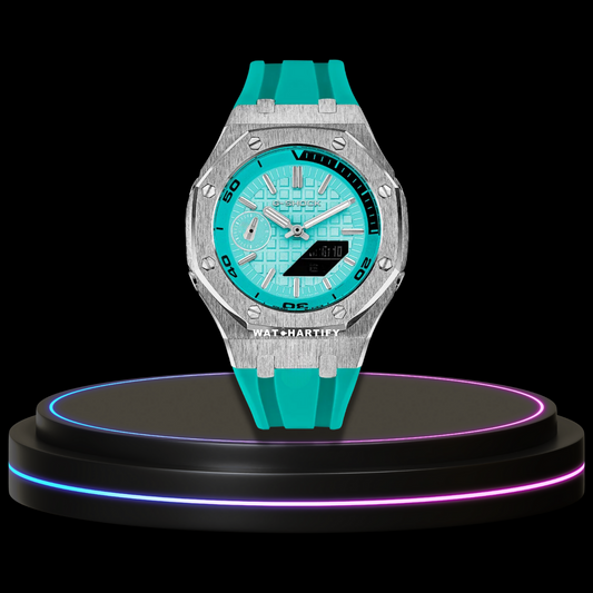 G-SHOCK Casio GA2100 | OFFSHORE Series Silver Tiffany Mod Tiffany Blue Dark Dial | Tiffany Blue Rubber
