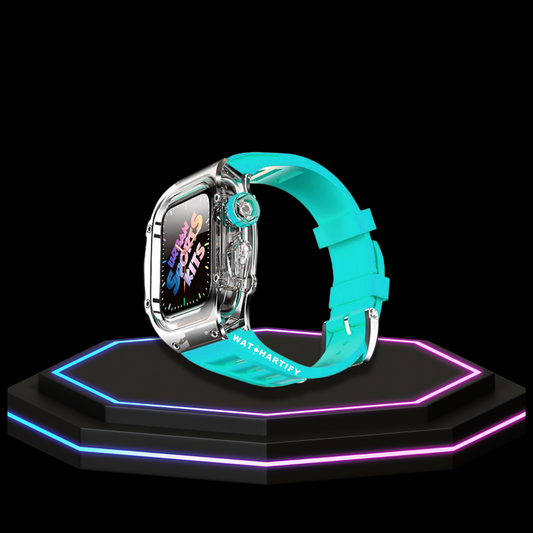 Apple Watch Case 44MM - ICE Series Transparent | Fluorescent Tiffany Blue Rubber