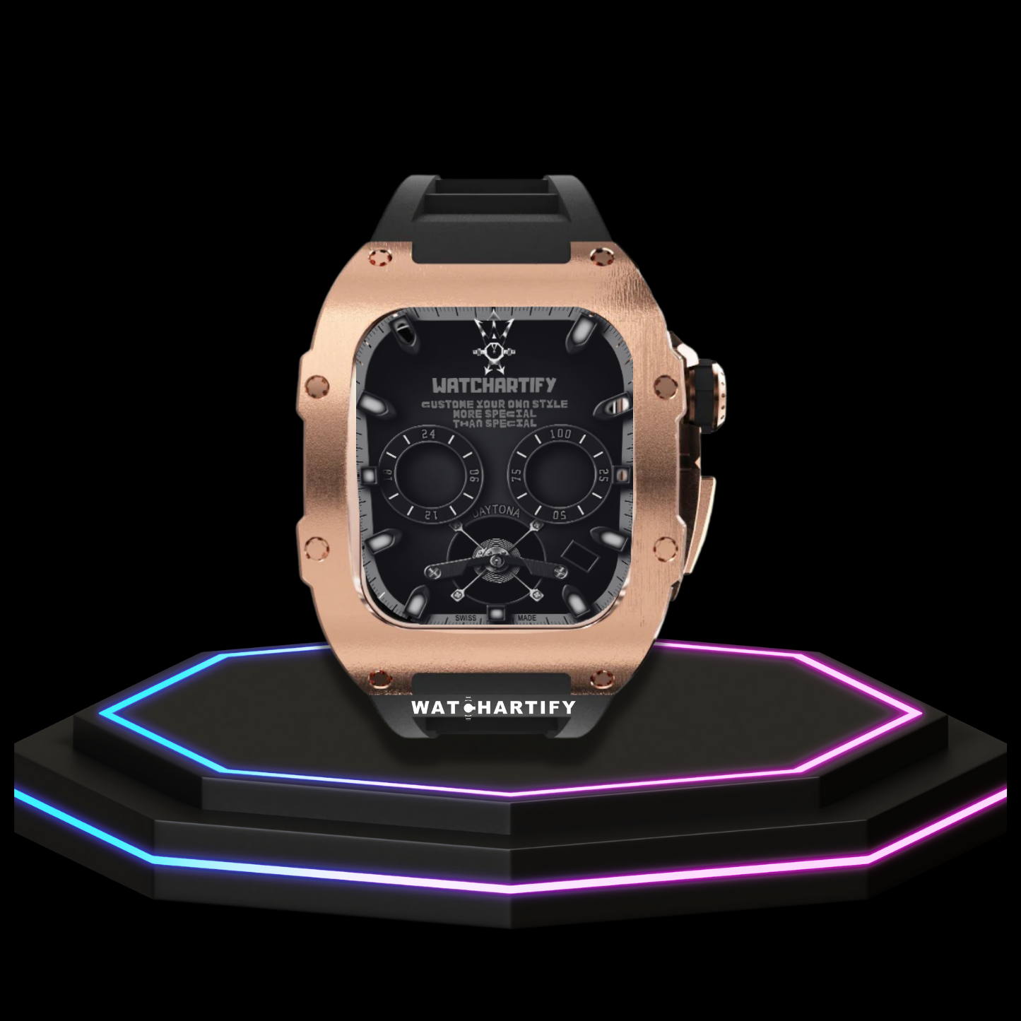 Apple Watch Case 45MM - TITAN Series Rose Gold Titanium | Dark Rubber