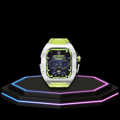 Apple Watch Ultra Case 49MM - TITAN Pro Series Silver Titan | Lime Green Rubber
