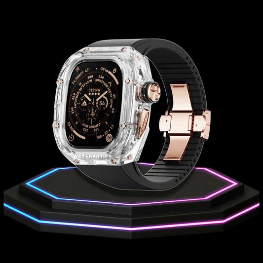 Apple Watch Ultra Case 49MM - CRYSTAL Pro Rose Gold Series Radiant | Midnight Black Rubber