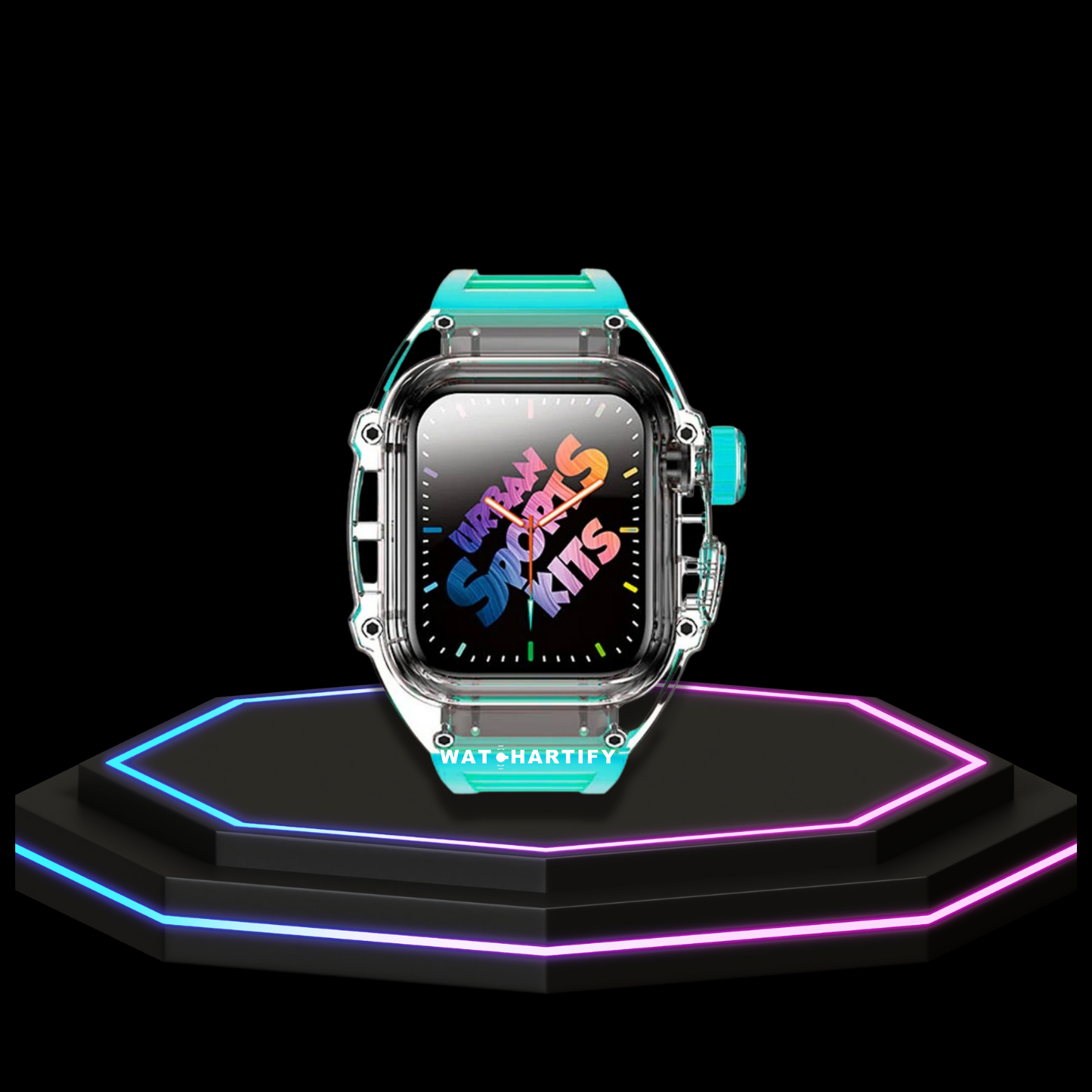 Apple Watch Case 44MM - ICE Series Transparent | Fluorescent Tiffany Blue Rubber