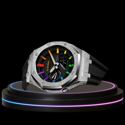 G-SHOCK Casio GA2100 | Silver Series Midnight Black Dial Rainbow Marker | Dark Rubber