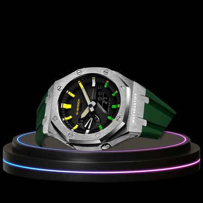 G-SHOCK Casio GA2100 | Silver Series Midnight Black Dial Rainbow Marker | Deep Green Rubber