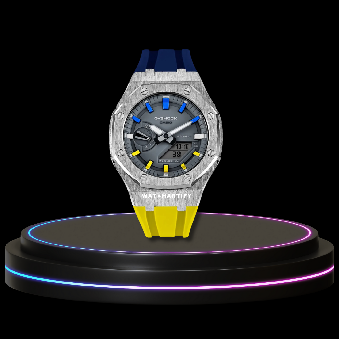 G-SHOCK Casio GA2100 | Silver Series Grey Dial Rainbow Marker | Deep Blue Mix Yellow Rubber