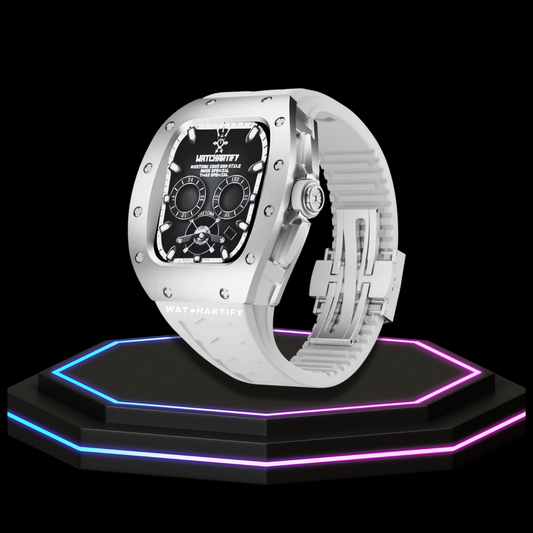 Apple Watch Case 45MM - TITANIUM CARBON Silver Series Titan | Snow White Rubber