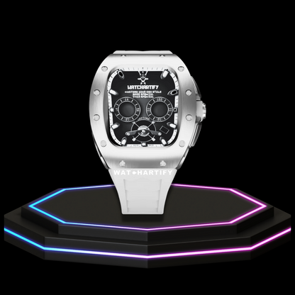 Apple Watch Case 44MM - TITANIUM CARBON Silver Series Titan | Snow White Rubber