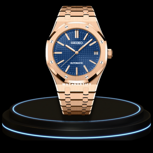 SEIKO Mod Royal Oak Collection Deep Blue Dial NH35 Movement Rose Gold Stainless Steel Strap