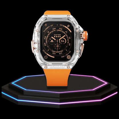 Apple Watch Ultra Case 49MM - CRYSTAL Pro Rose Gold Series Radiant | Sunset Orange Rubber