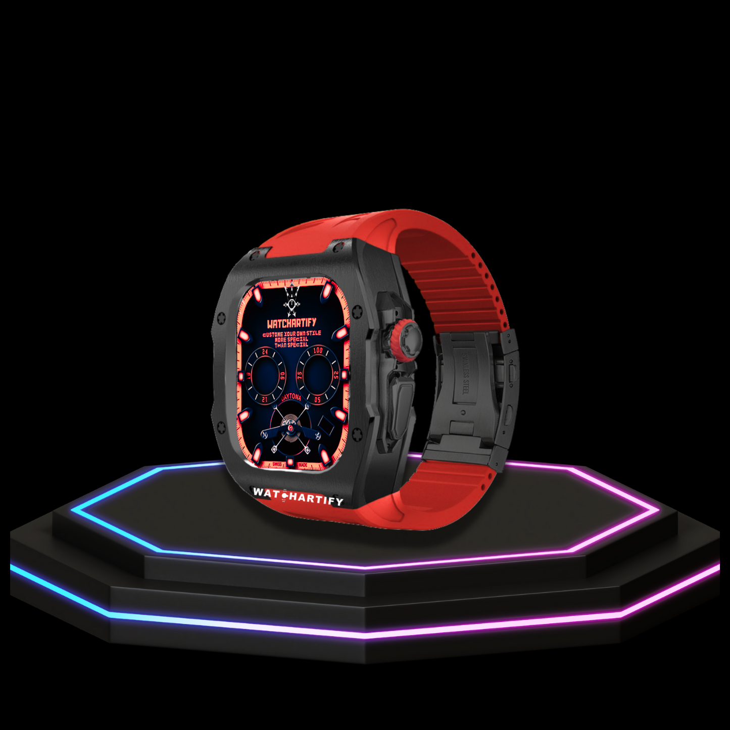 Apple Watch Ultra Case 49MM - TITAN Pro Series Dark Titan | Scarlet Red Rubber