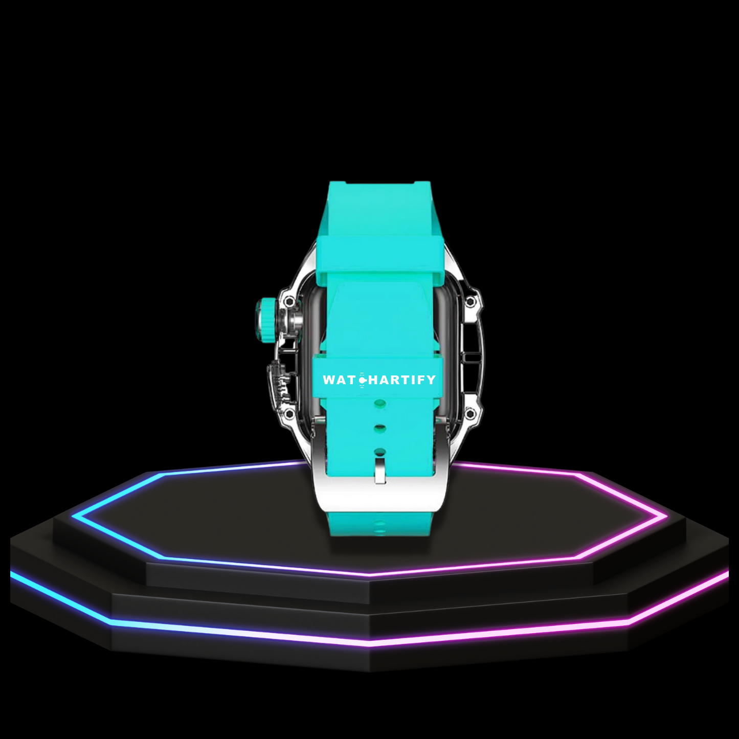 Apple Watch Case 44MM - ICE Series Transparent | Fluorescent Tiffany Blue Rubber