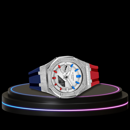 G-SHOCK Casio GA2100 | Silver Series Snow White Dial | Deep Blue Mix Red Rubber