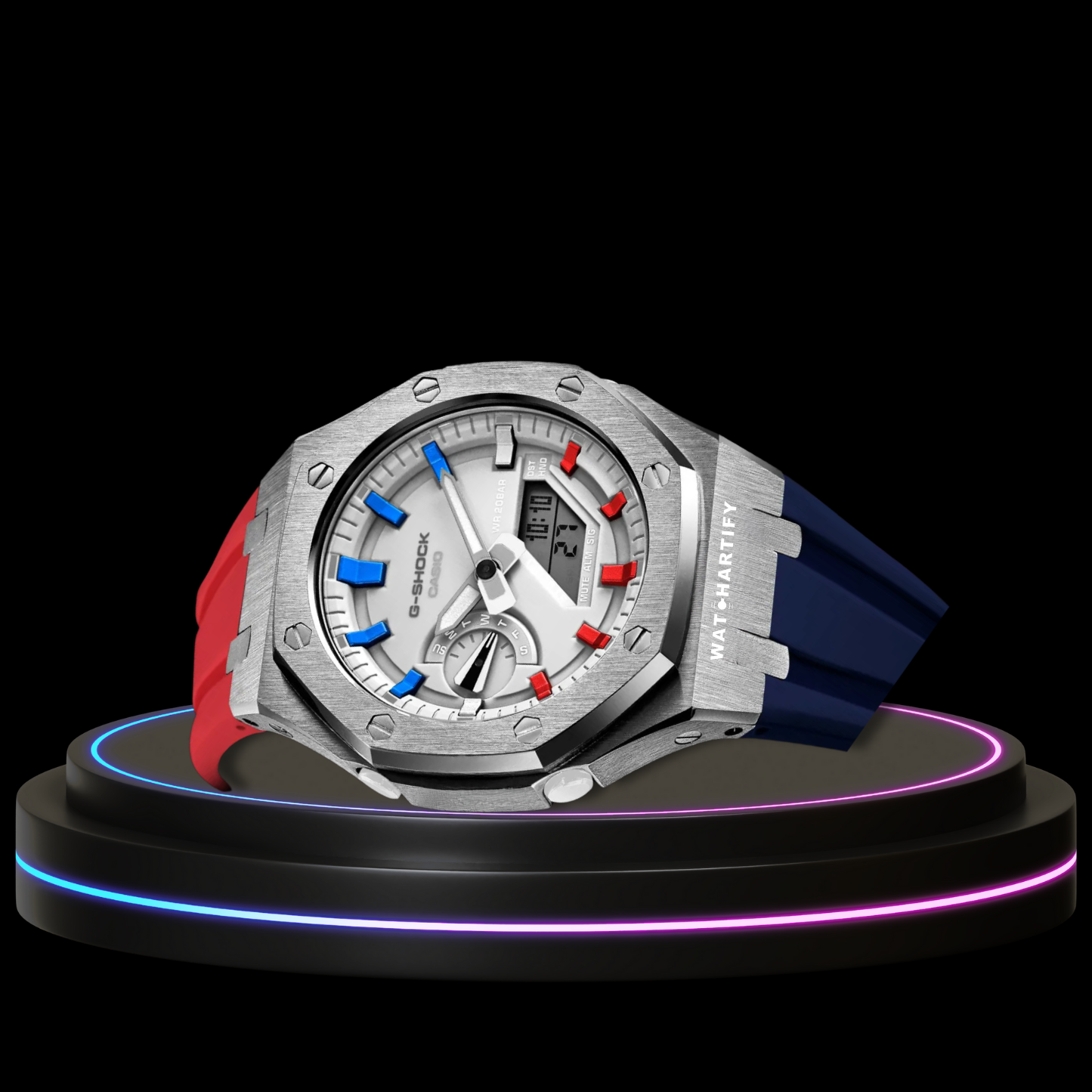 G-SHOCK Casio GA2100 | Silver Series Snow White Dial | Deep Blue Mix Red Rubber
