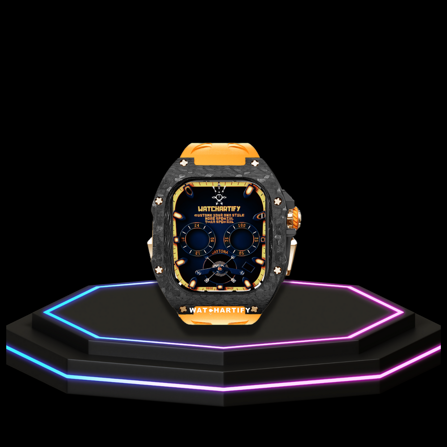 Apple Watch Ultra Case 49MM - TITAN Pro Series Luxury Royal Titan | Sunset Orange Rubber