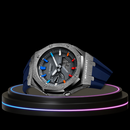 G-SHOCK Casio GA2100 | Titanium Series Grey Dial Rainbow Marker | Deep Blue Rubber