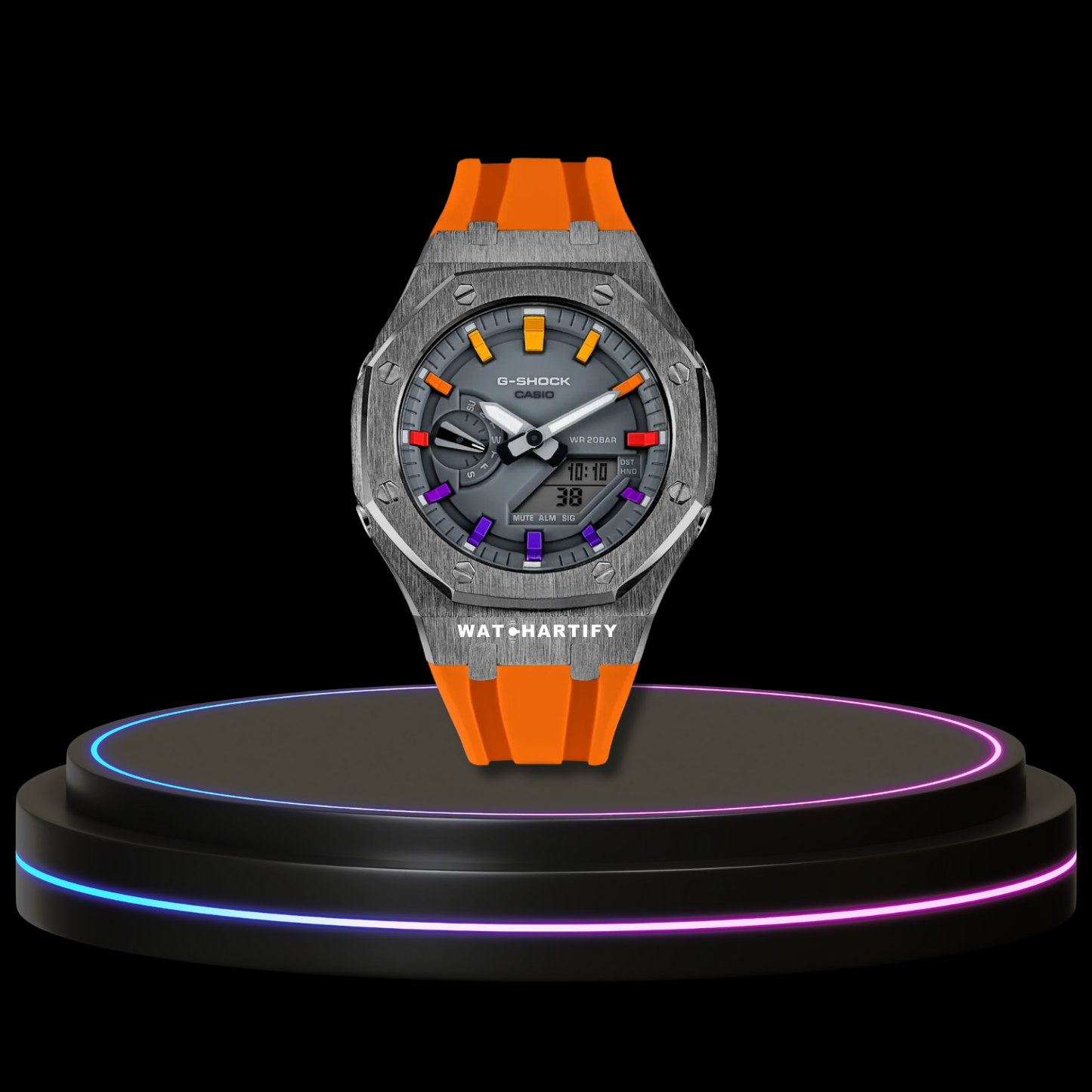 G-SHOCK Casio GA2100 | Titanium Series Grey Dial Rainbow Marker | Sunset Orange Rubber