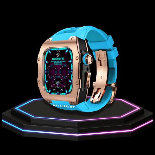 Apple Watch Case 45MM - TITAN Series Rose Gold Dark Titanium | Tiffany Blue Rubber