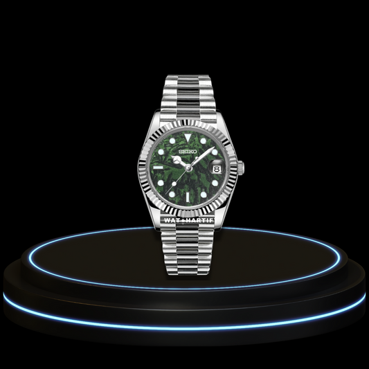 SEIKO Mod Datejust Collection Green Paint Dial NH35 Automatic Movement Silver Dark Stainless Steel Strap