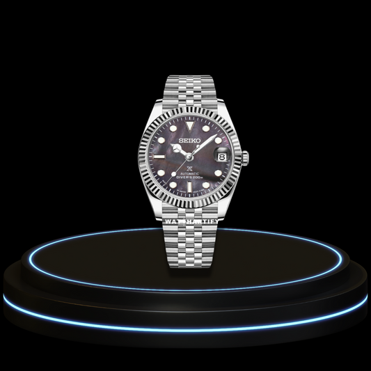 SEIKO Mod Datejust Collection Purple Paint Dial NH35 Automatic Movement Silver Stainless Steel Strap
